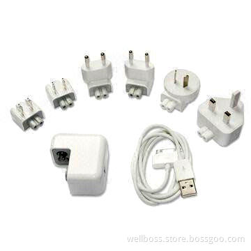 Travel Charger Kit for iPhone or iPod, Available with 5.0V DC and 1,000mA Output Voltage/Current